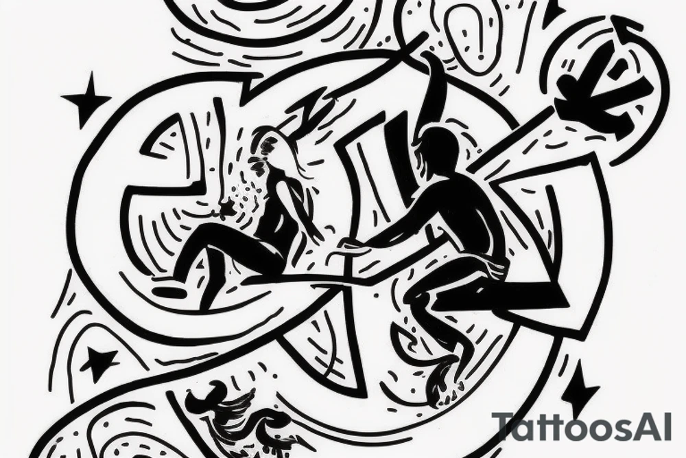 small sketch for tatoo with man climbing from black hole Cypher names Oleksii iryna and artem

Make it minimalist tattoo idea
