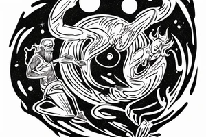 small sketch for tatoo with man climbing from black hole Cypher names Oleksii iryna and artem

Make it minimalist tattoo idea