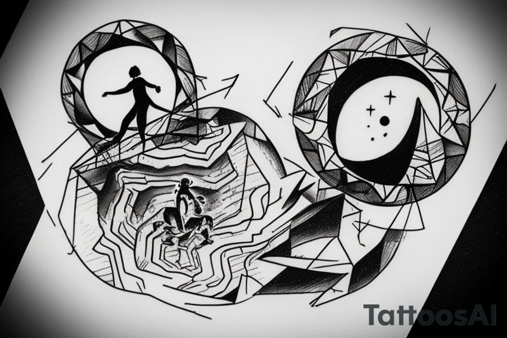 small sketch for tatoo with man climbing from black hole Cypher names Oleksii iryna and artem

Make it minimalist tattoo idea