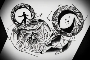 small sketch for tatoo with man climbing from black hole Cypher names Oleksii iryna and artem

Make it minimalist tattoo idea