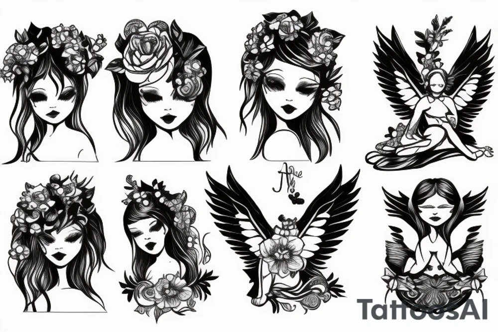 baby angel detailed blackwork tattoo idea