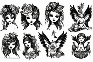 baby angel detailed blackwork tattoo idea