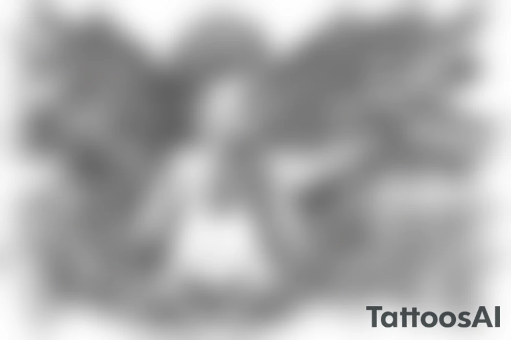baby angel detailed blackwork tattoo idea