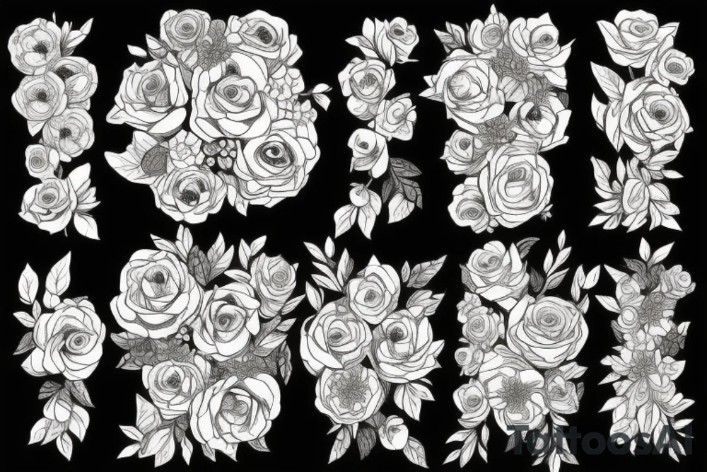 A bouquet of flowers from the months July, September, October, November, and December with the Bible verse Acts 27:22-23 in fine line print tattoo idea