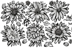 a bouquet of the following flowers: Larkspur, Aster, Marigold, Chrysanthemum, Holly
Acts 27:22-23 in the bouquet tattoo idea