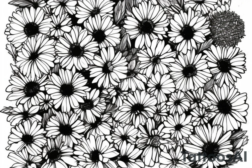 a bouquet of the following flowers: Larkspur, Aster, Marigold, Chrysanthemum, Holly
Acts 27:22-23 in the bouquet tattoo idea