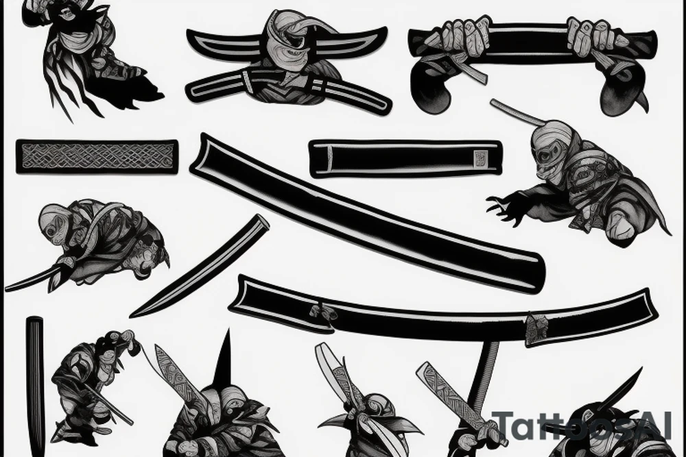 ninja blackwork katana tattoo idea
