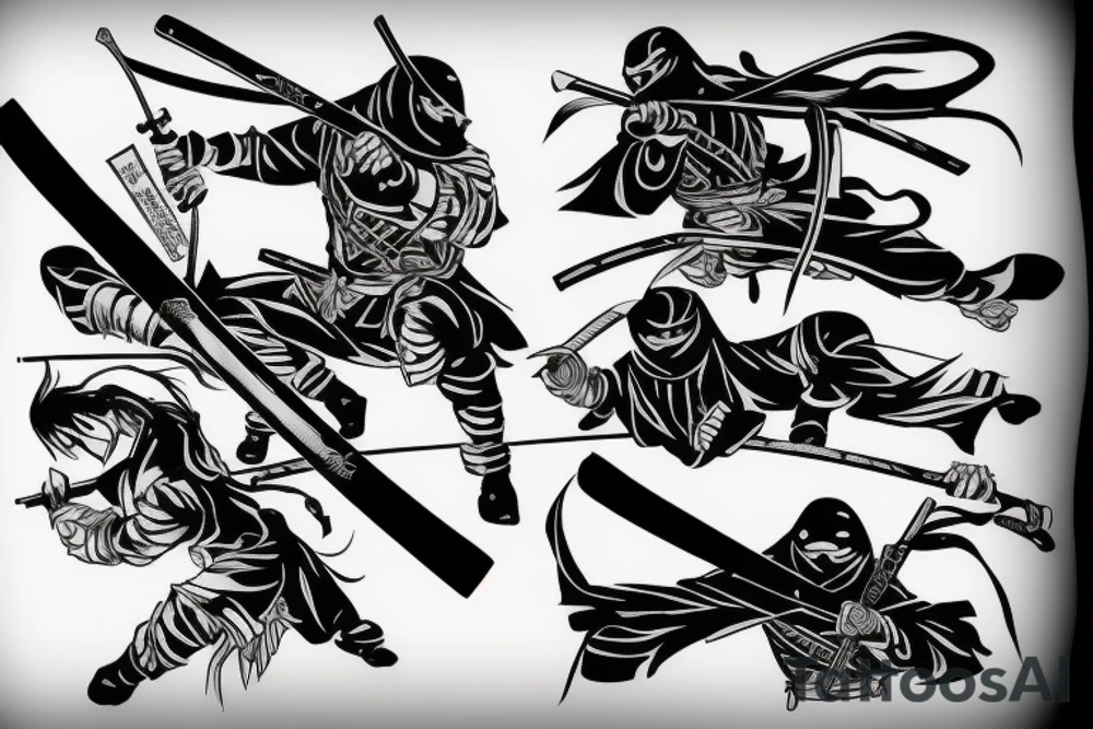 ninja blackwork katana tattoo idea
