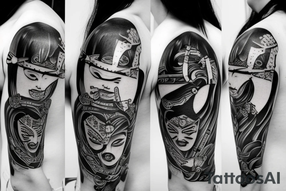 katana samurai style women tattoo idea