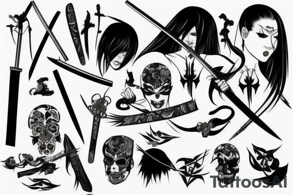 katana black long tattoo idea