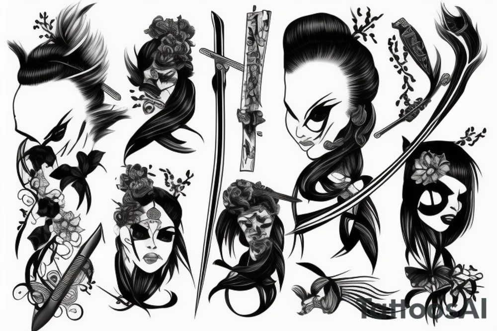 katana black long tattoo idea