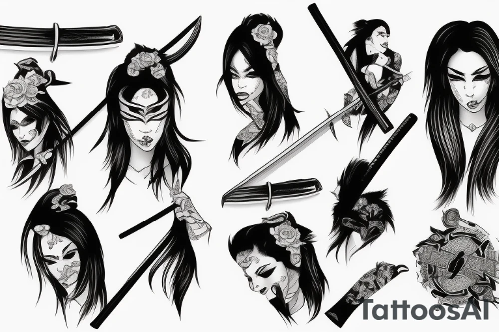 katana black long tattoo idea