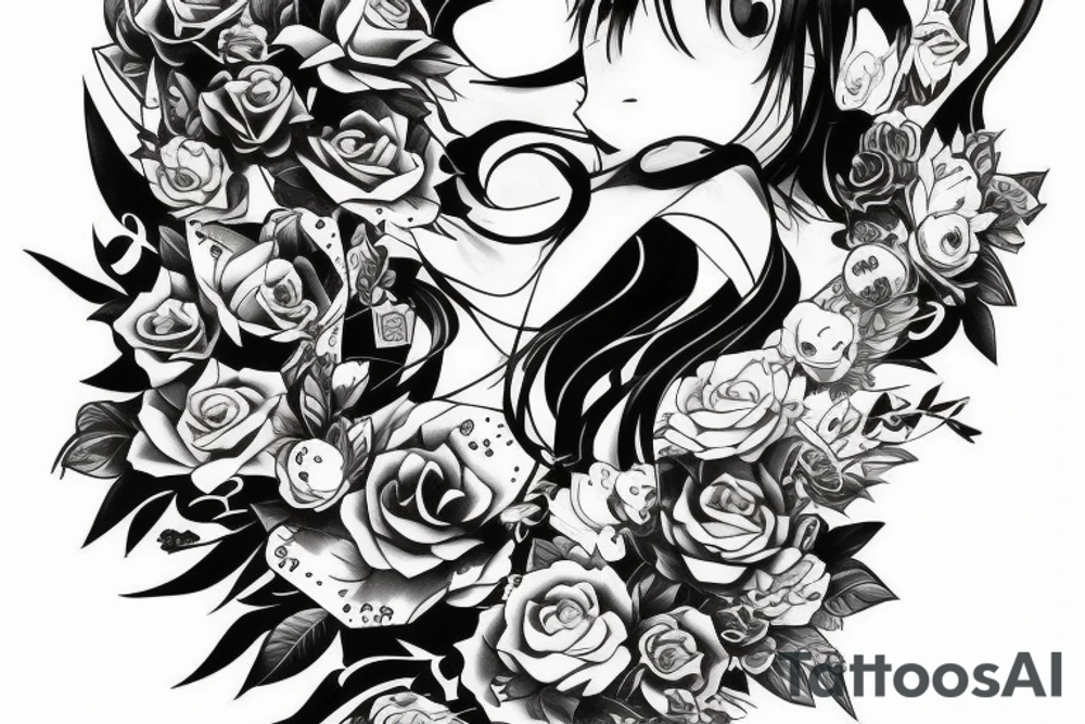 full long tatto sleeve in anime style tattoo idea