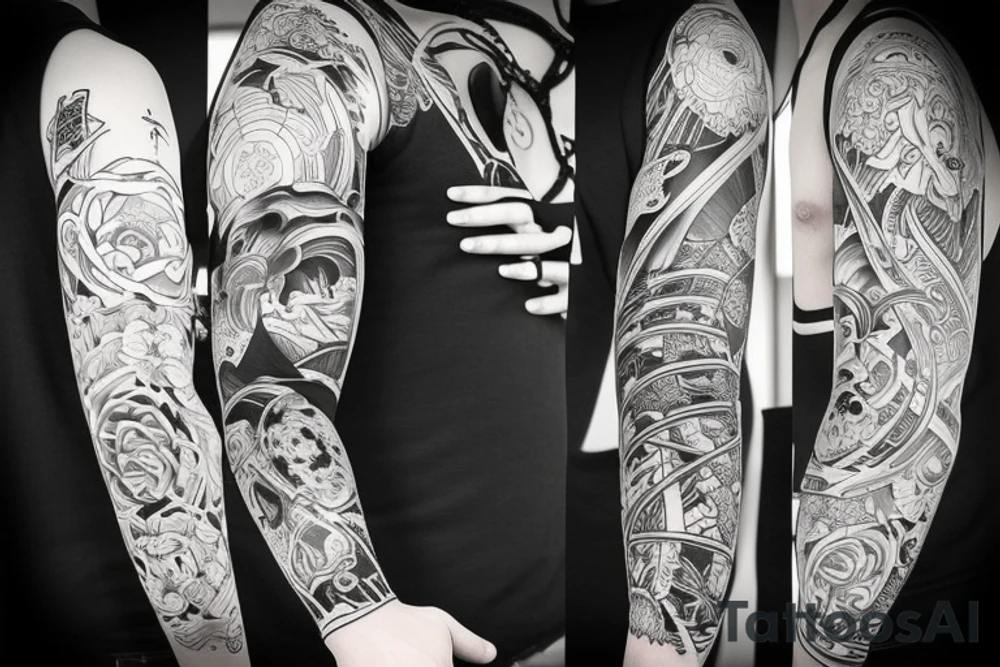 full long tatto sleeve in anime style tattoo idea