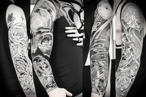 full long tatto sleeve in anime style tattoo idea