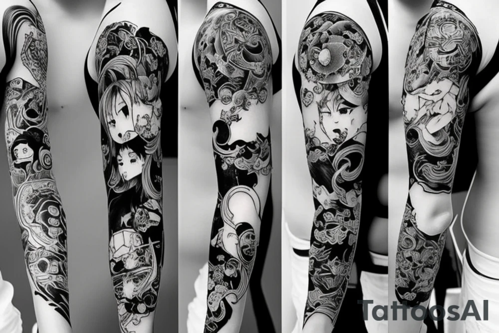 full long tatto sleeve in anime style tattoo idea