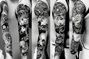 full long tatto sleeve in anime style tattoo idea