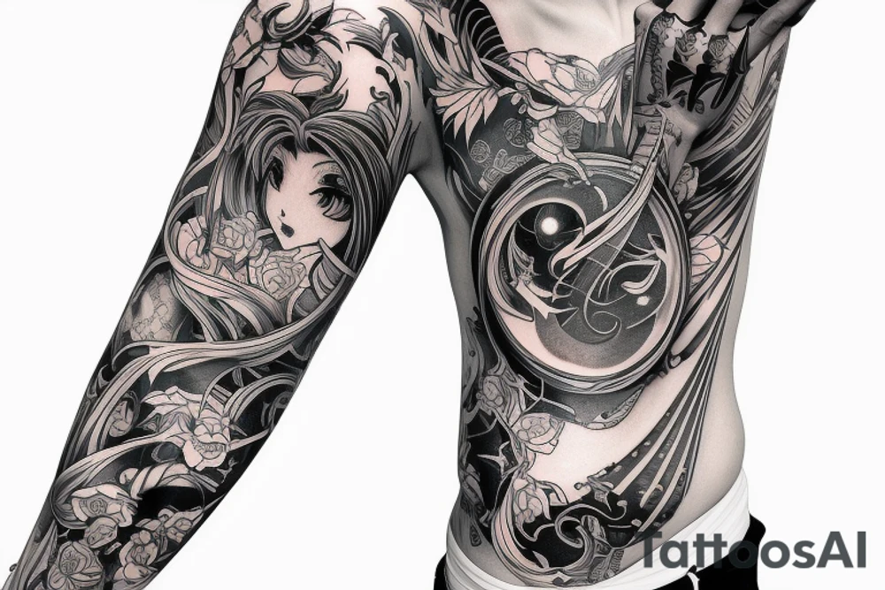 full long tatto sleeve in anime style tattoo idea