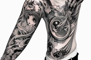 full long tatto sleeve in anime style tattoo idea
