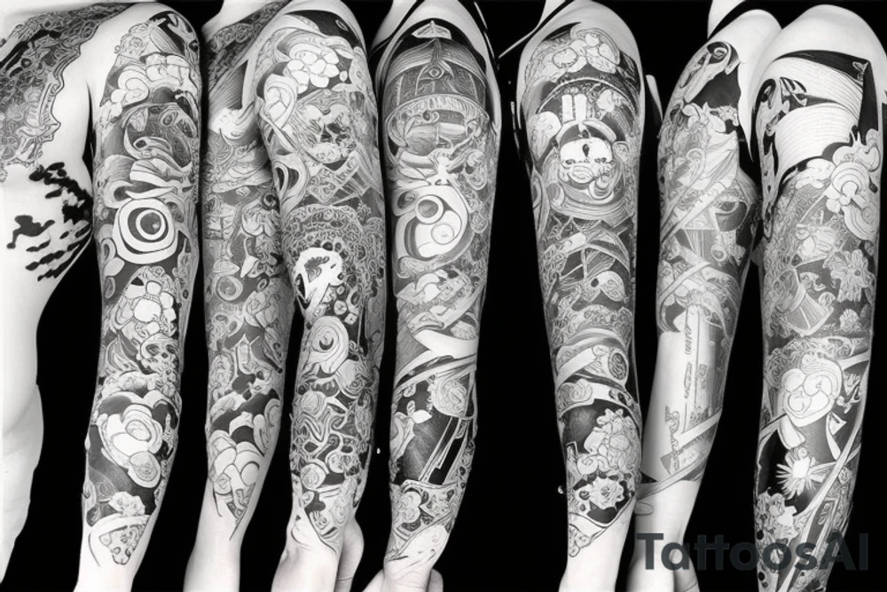 full long tatto sleeve in anime style tattoo idea