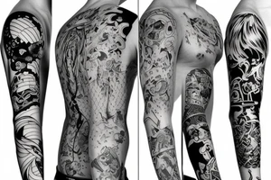 full long tatto sleeve in anime style tattoo idea