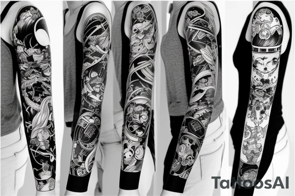full long tatto sleeve in anime style tattoo idea