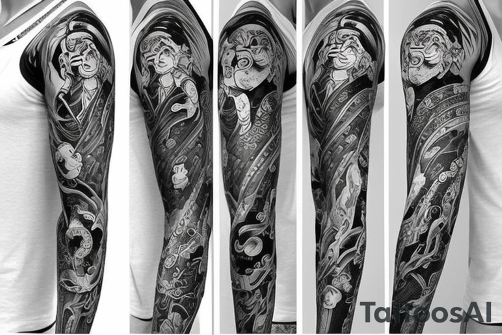 full long tatto sleeve in anime style tattoo idea
