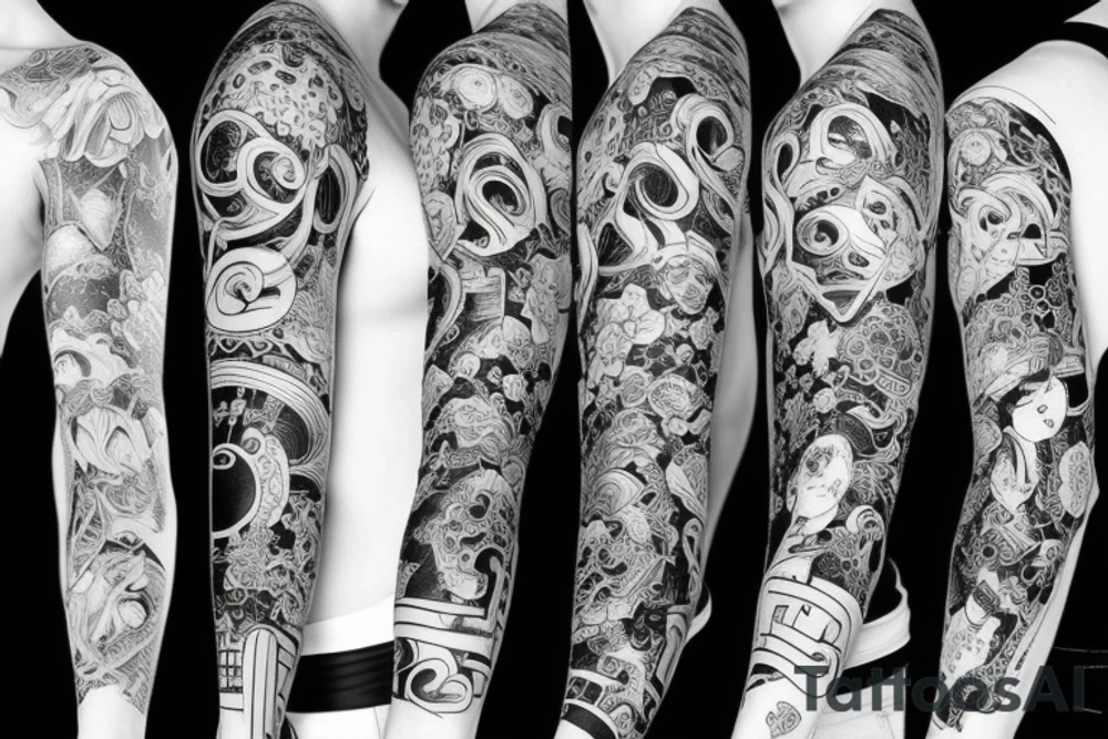 full long tatto sleeve in anime style tattoo idea