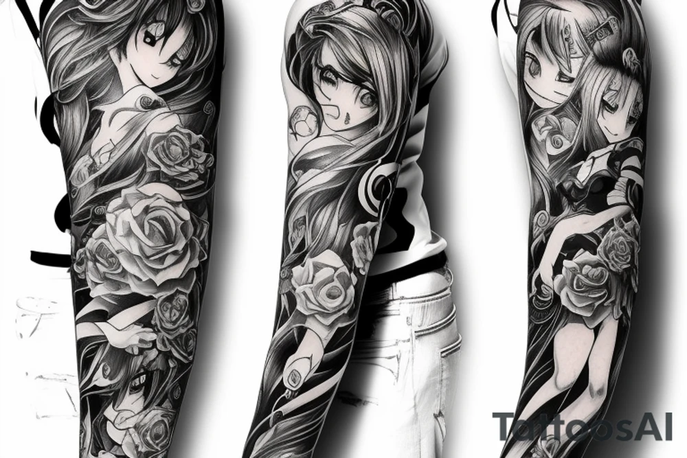 full long tatto sleeve in anime style tattoo idea