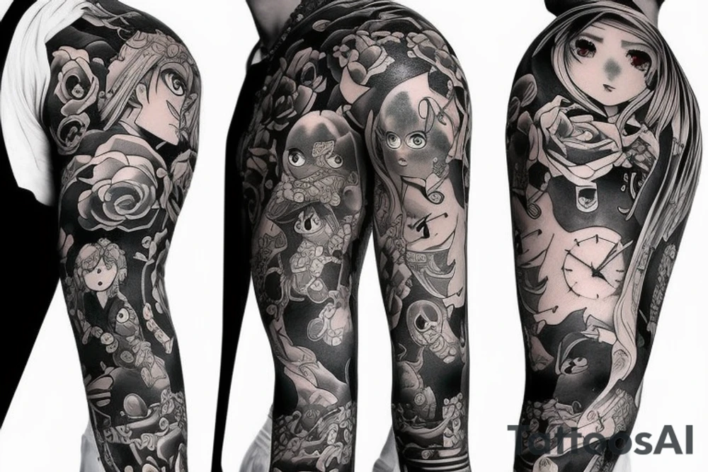 full long tatto sleeve in anime style tattoo idea