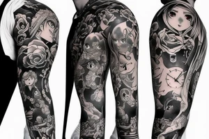 full long tatto sleeve in anime style tattoo idea