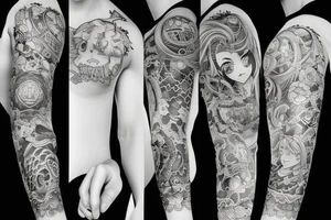 full long tatto sleeve in anime style tattoo idea