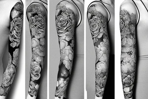full long tatto sleeve in anime rose style tattoo idea