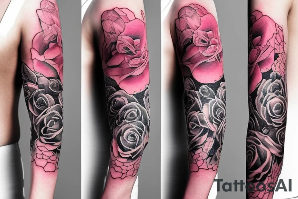 full long tatto sleeve in anime rose style tattoo idea