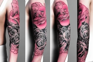 full long tatto sleeve in anime rose style tattoo idea