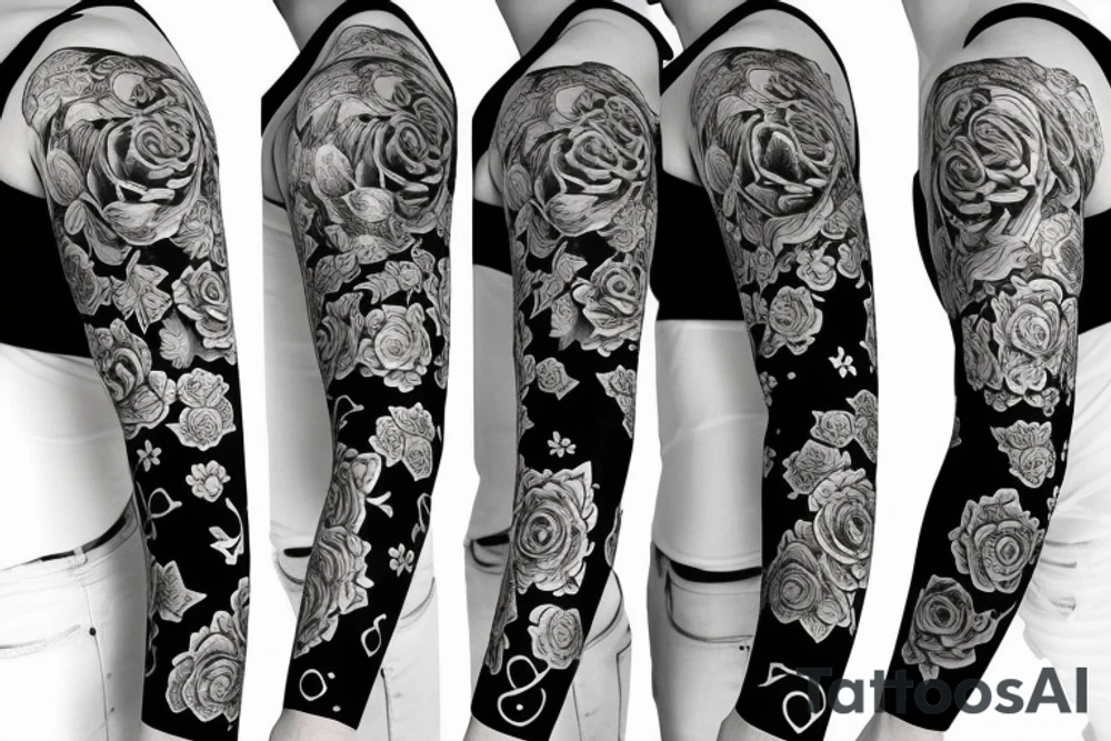 full long tatto sleeve in anime rose style full tattoo idea