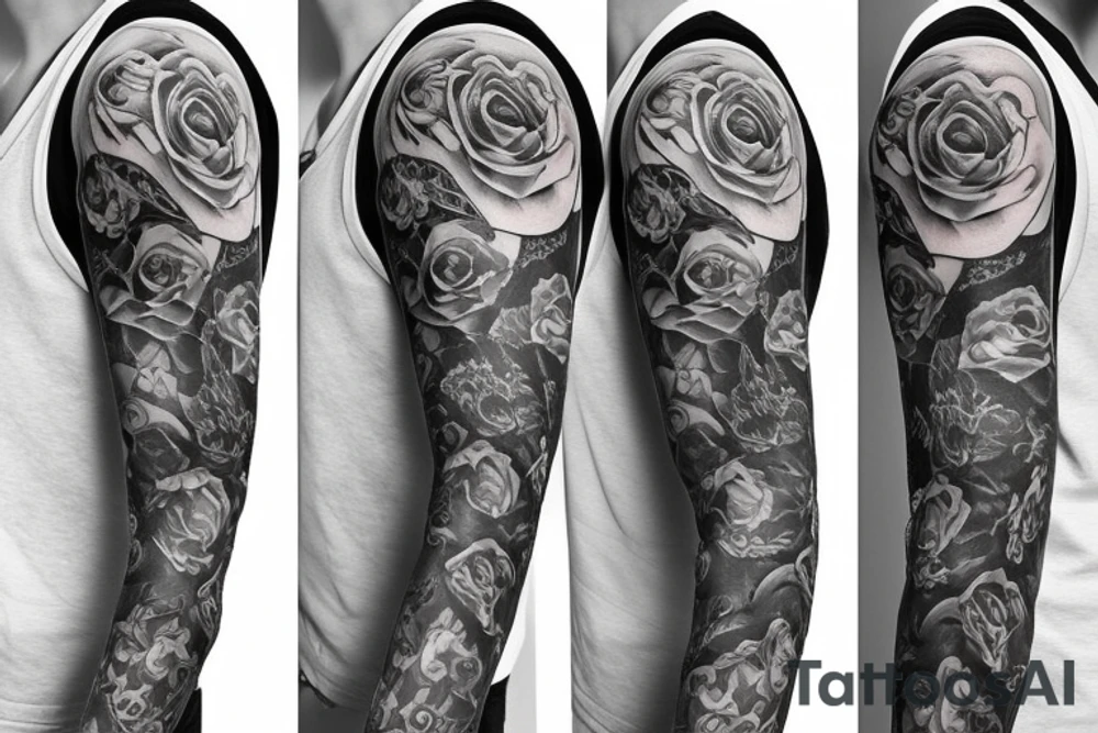 full long tatto sleeve in anime rose style full tattoo idea
