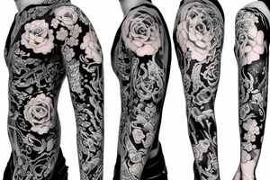 full long tatto sleeve in anime rose style full tattoo idea