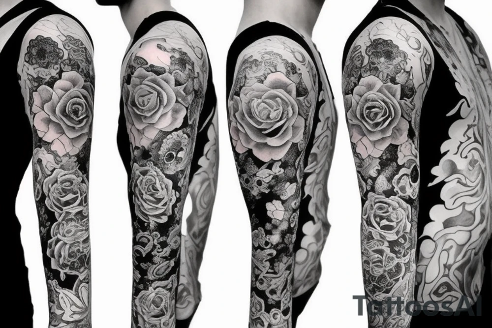 full long tatto sleeve in anime rose style full tattoo idea