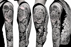 full long tatto sleeve in anime rose style full tattoo idea