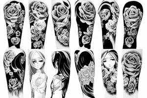full long tatto sleeve in anime rose style full tattoo idea