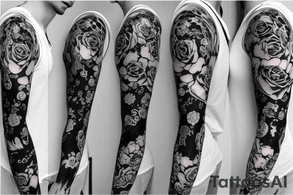full long tatto sleeve in anime rose style full tattoo idea