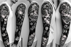 full long tatto sleeve in anime rose style full tattoo idea