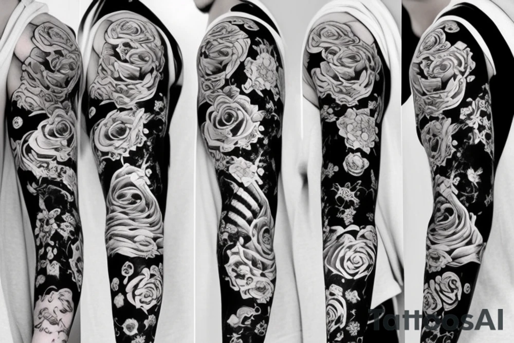 full long tatto sleeve in anime rose style full tattoo idea