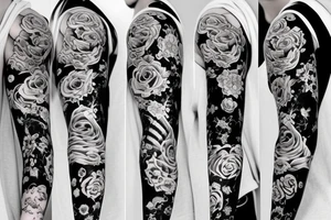 full long tatto sleeve in anime rose style full tattoo idea