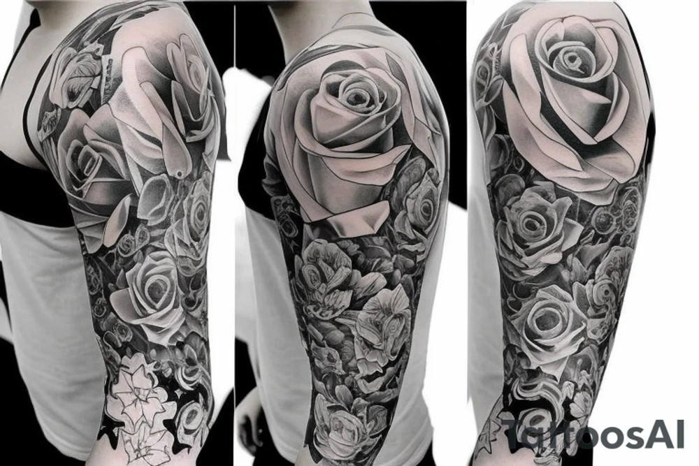 full long tatto sleeve in anime rose style full tattoo idea
