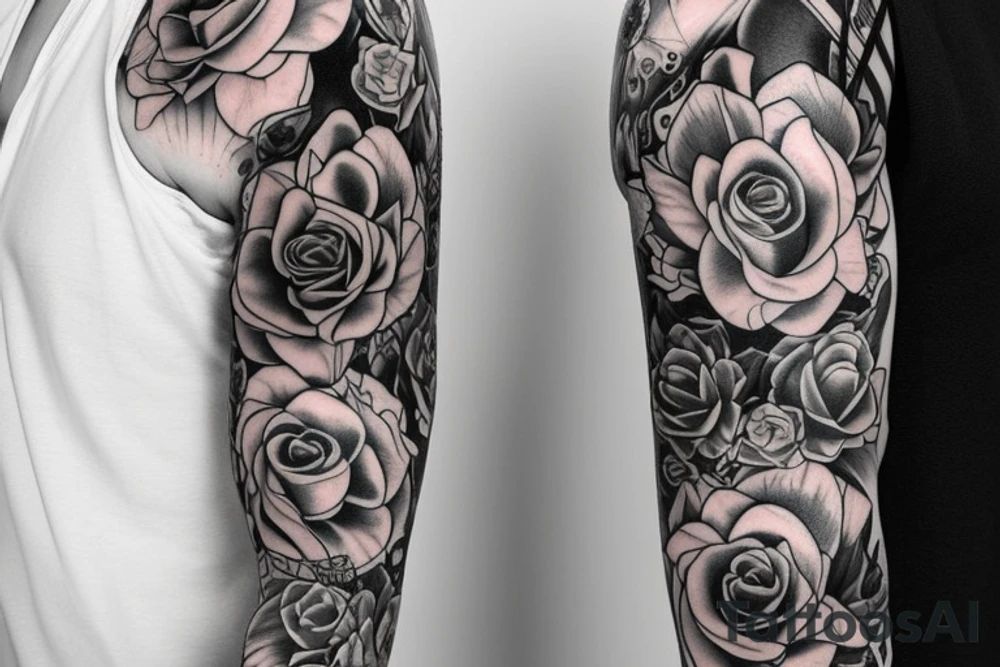 full long tatto sleeve in anime rose style full tattoo idea