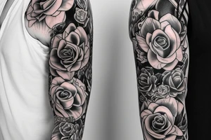 full long tatto sleeve in anime rose style full tattoo idea