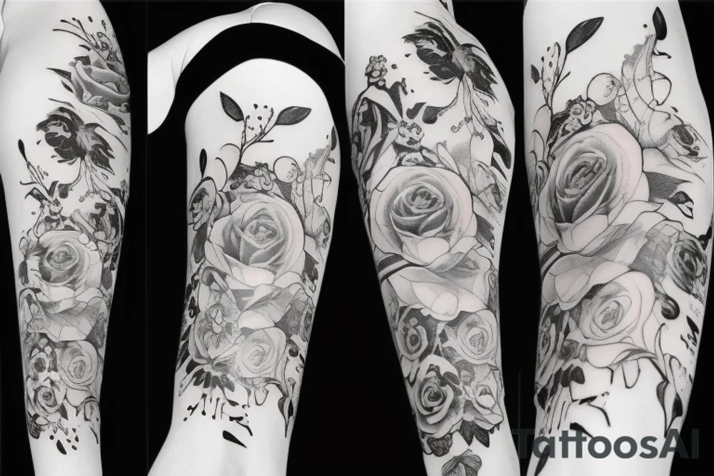full long tatto sleeve in anime rose style full tattoo idea