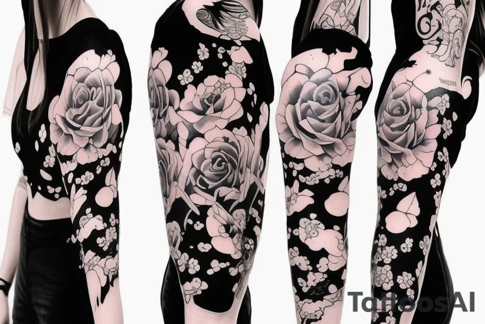 full long tatto sleeve in anime rose style full tattoo idea